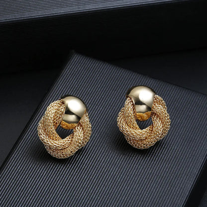 Vintage Metallic Twisted weaving Round Circle Dangle Earrings 2025 New Fashion Wedding Party Drop Earrings for Woman Jewelry