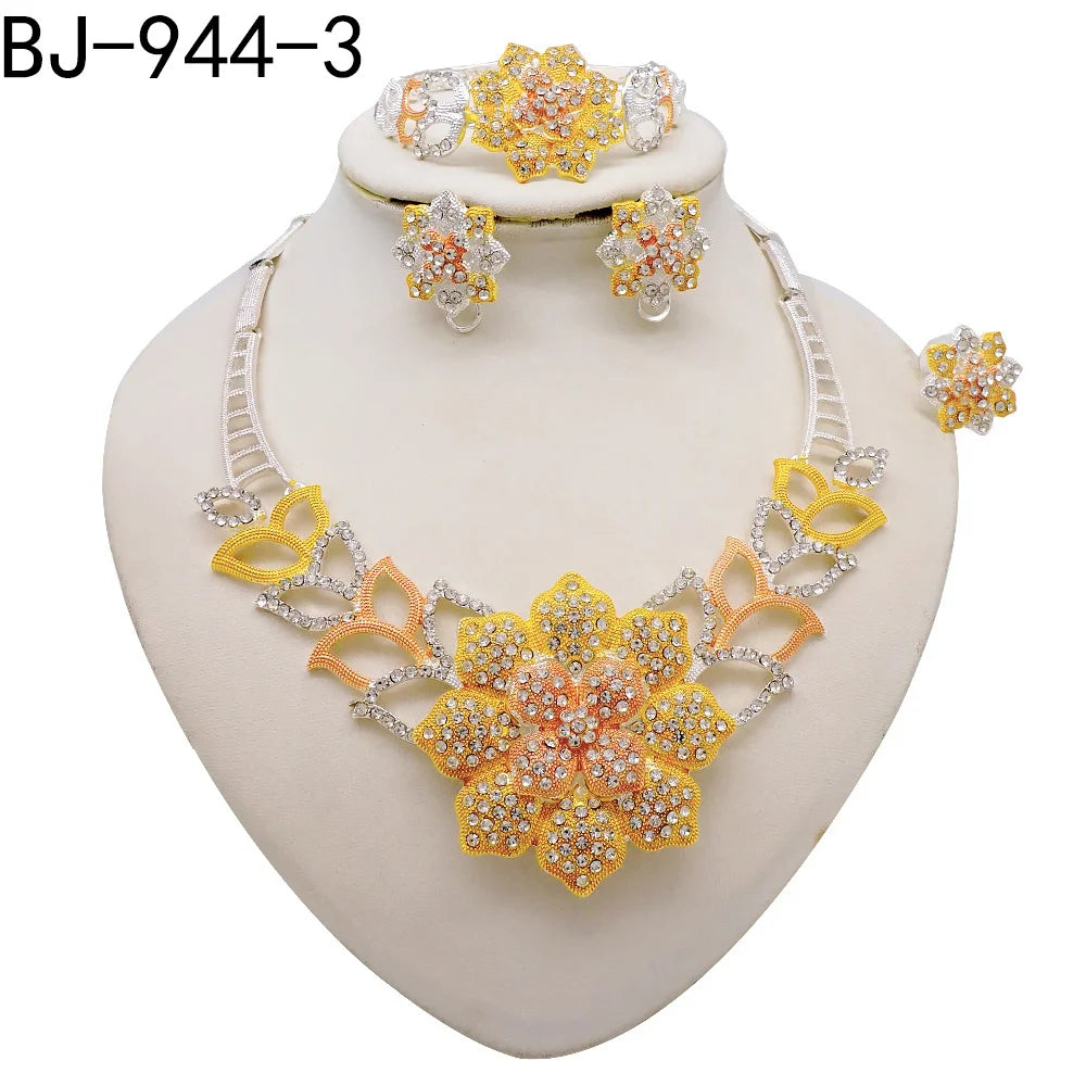 Dubai 24K Golden Plated Jewelry Set African Women's Banquet Wedding Necklace Set
