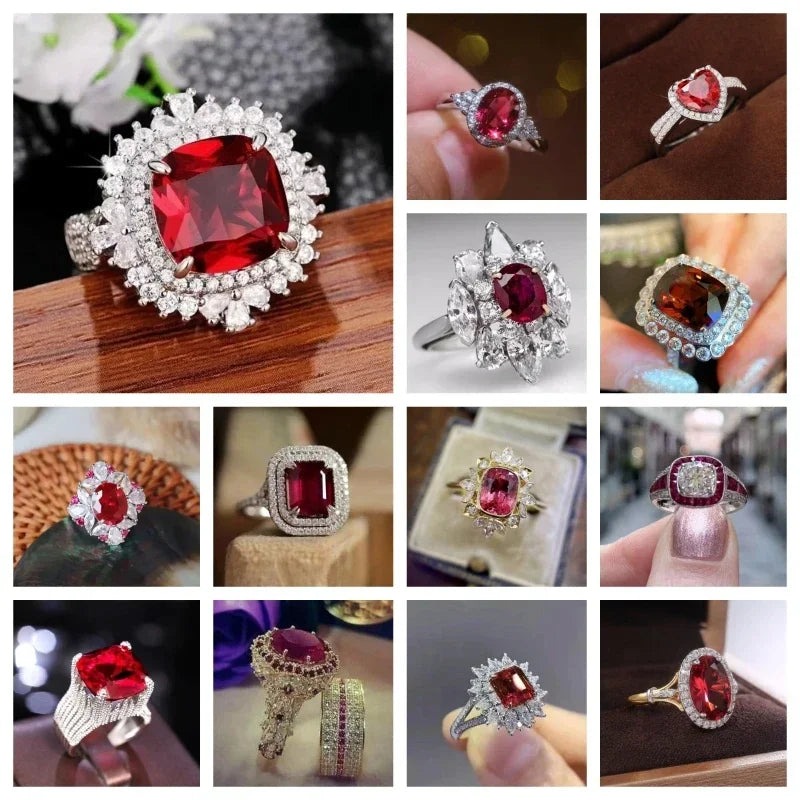 2025 European and American Red Cubic Zirconia Ring, Oval Geometric Fashion Temperament Elegant and Dazzling Jewelry Accessories