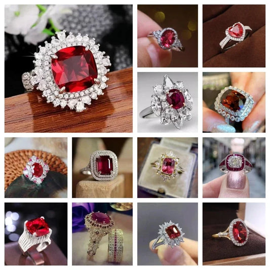 2025 European and American Red Cubic Zirconia Ring, Oval Geometric Fashion Temperament Elegant and Dazzling Jewelry Accessories