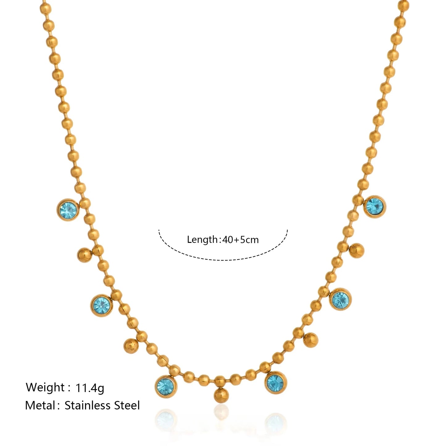 Vintage Round Dangle Zircon Beads Tassel Pendant Necklace for Women 18k Gold Plated Stainless Steel Boho Tarnish Free Jewelry