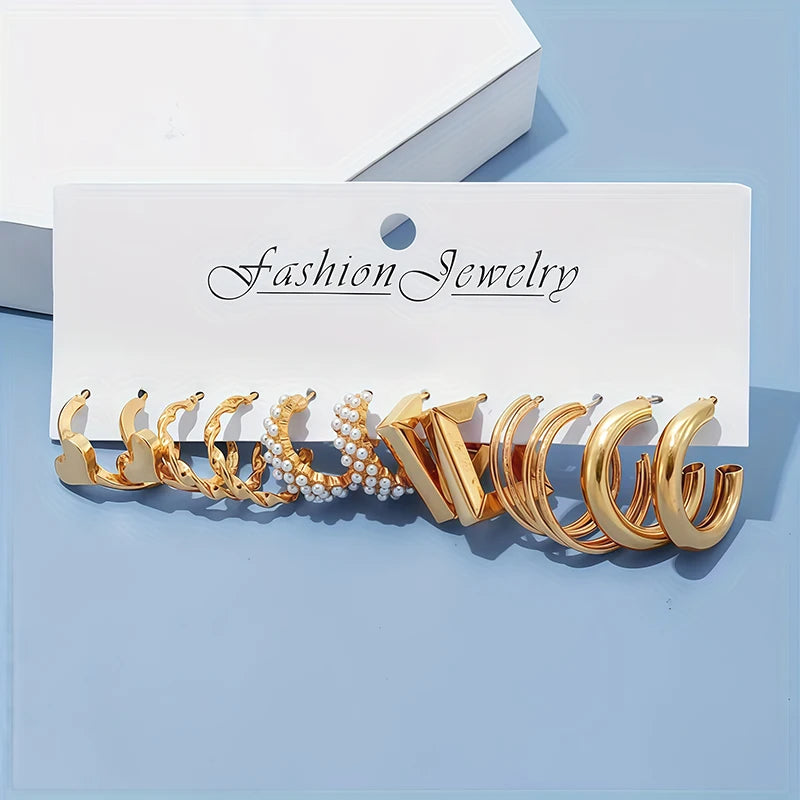 A Set of 6 Pairs of Elegant and Simple Style Combination Earrings for Women, Suitable for Daily Outings