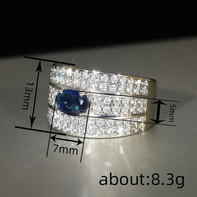 2025 New Blue Cube Zircon Attends Banquet Ring Fashionable, Elegant, High End Women's Bridal Luxury Inlaid Jewelry Accessories