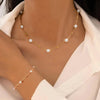 2 Pcs Exquisite Gold Color Bohemian Jewelry Set for Women Fashion Pearl Cross Pendant Necklace Bracelet Set Casual Jewelry Gifts