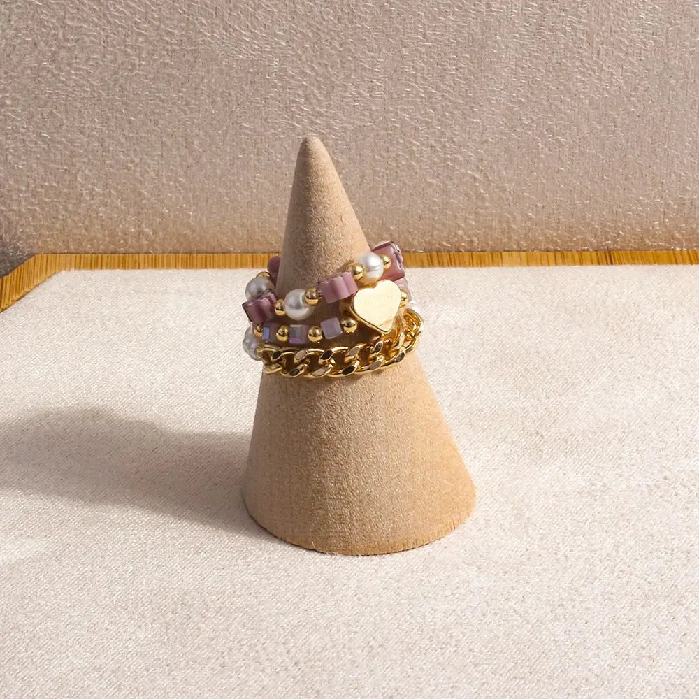 Trendy Cute Bohemia Pearl Flower Acrylic Beaded Rings Party Jewelry Finger Ring Set Women Ring