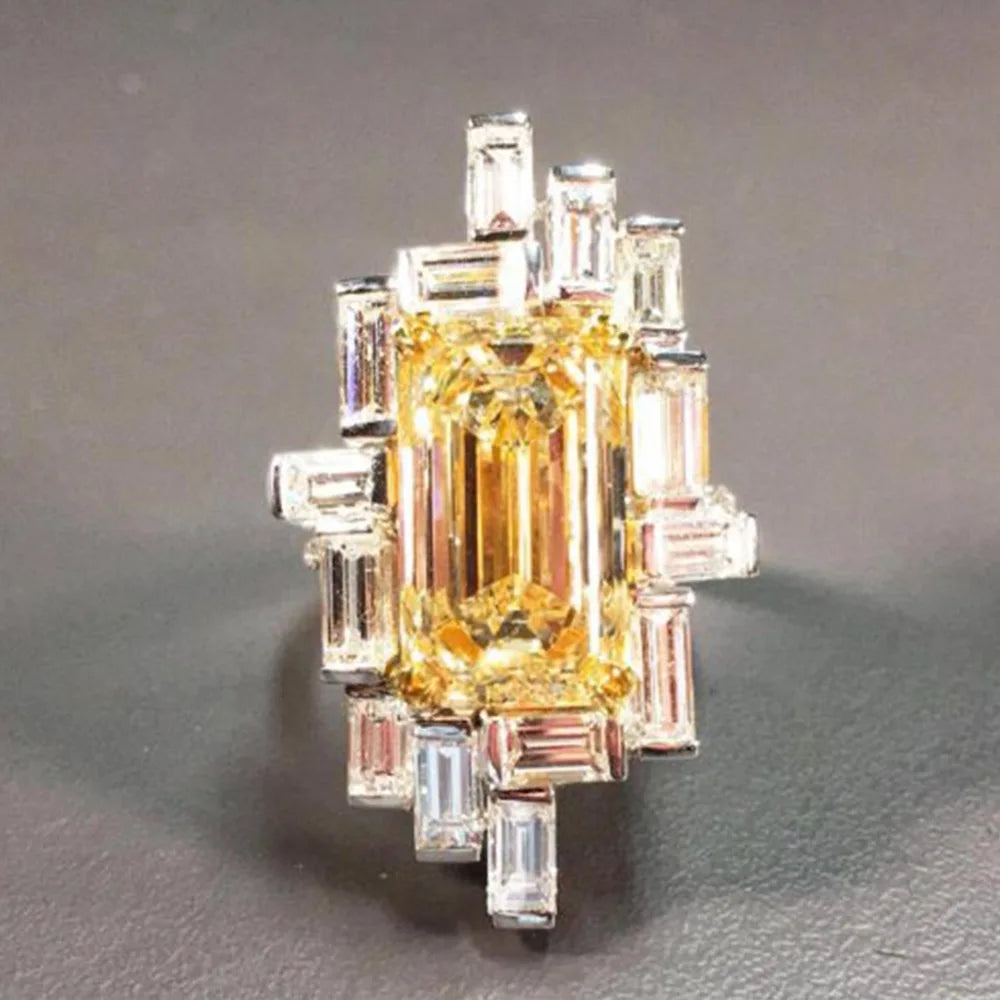 New Elegant Yellow Cubic Zirconia Women Rings Luxury Wedding Anniversary Party Lady's  Accessories Bright Fashion Jewelry