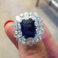 2025 New Blue Cube Zircon Ring Fashionable and Elegant High End Women's Bridal Wedding Luxury Personalized Jewelry Accessories