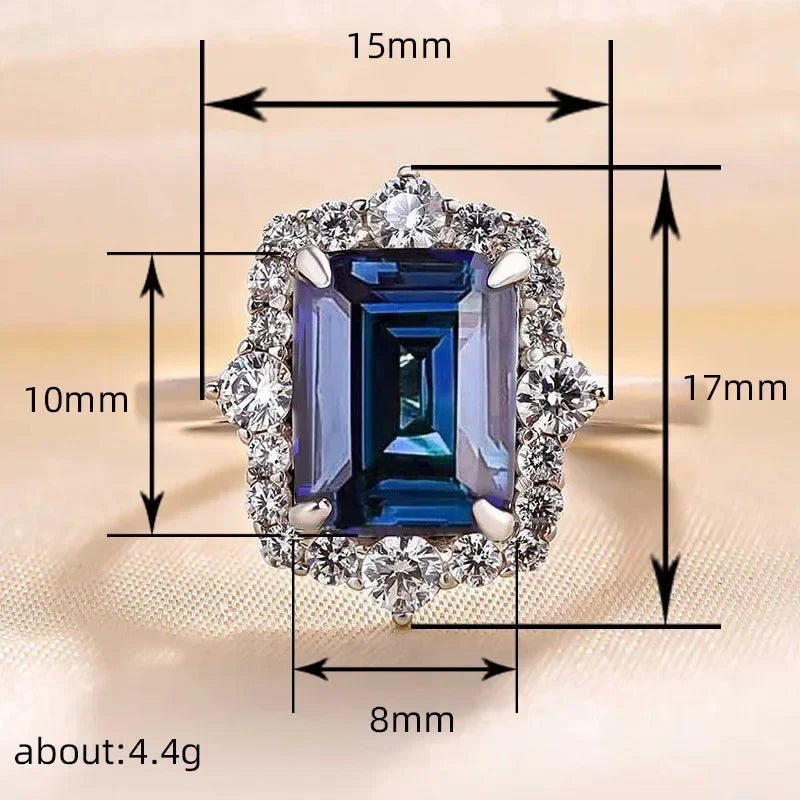2025 New Blue Cube Zircon Ring Fashionable and Elegant High End Women's Bridal Wedding Luxury Personalized Jewelry Accessories