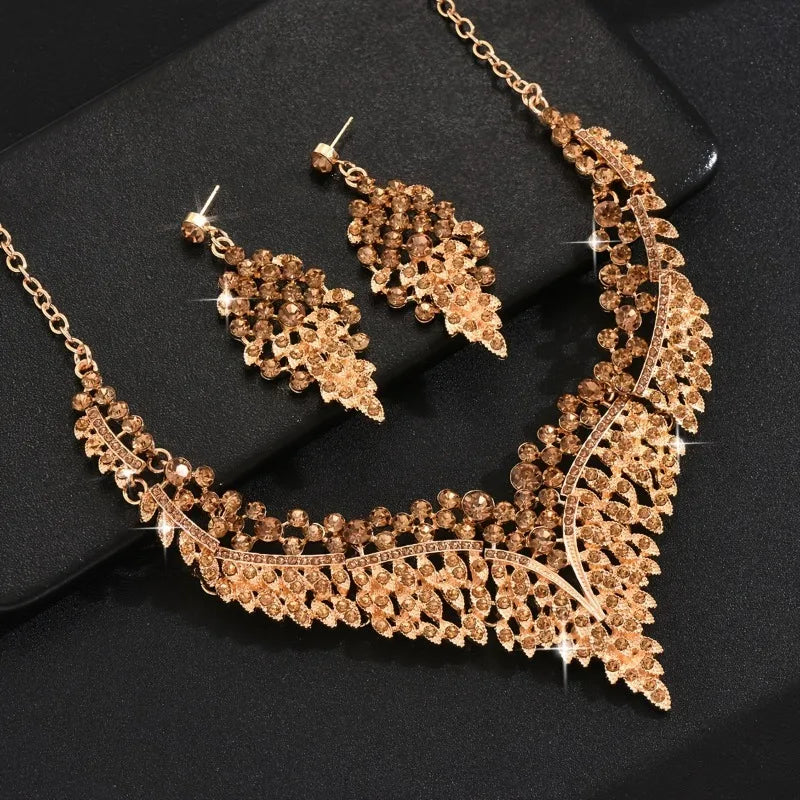 3PC Women's Fashion Trend Starry Sky Conical Leaf Necklace Earrings Jewelry Set Wedding Banquet Party Festival Jewelry Gifts