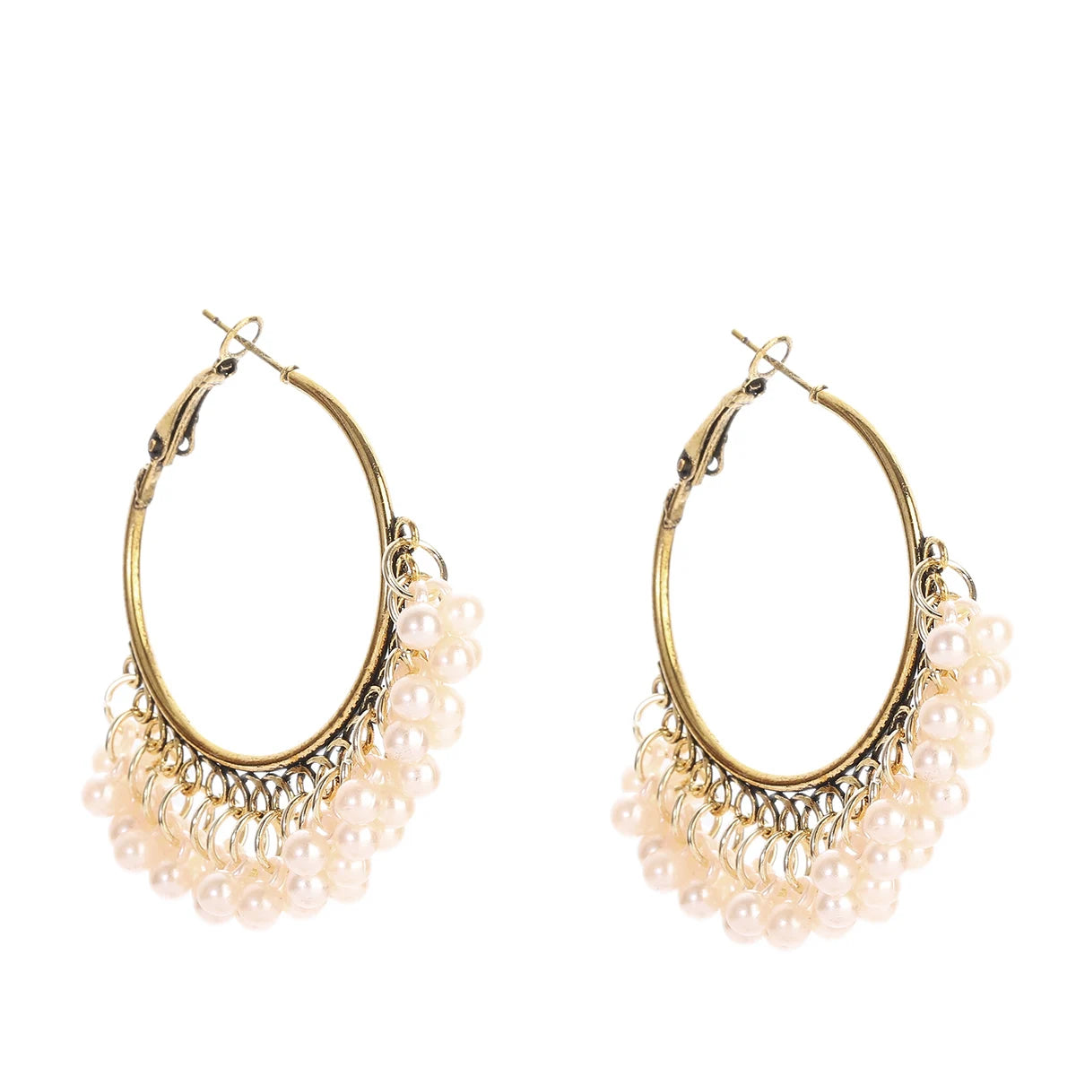 Ethnic Retro Green Sector Carved Turkish Jhumka Earrings For Women Indian Jewelry Pearl Tassel Earrings