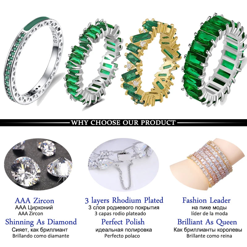Luxury AAA CZ Green Wedding Rings for Women New Romantic Crystal Engagement Finger Ring France Party Bride Jewelry