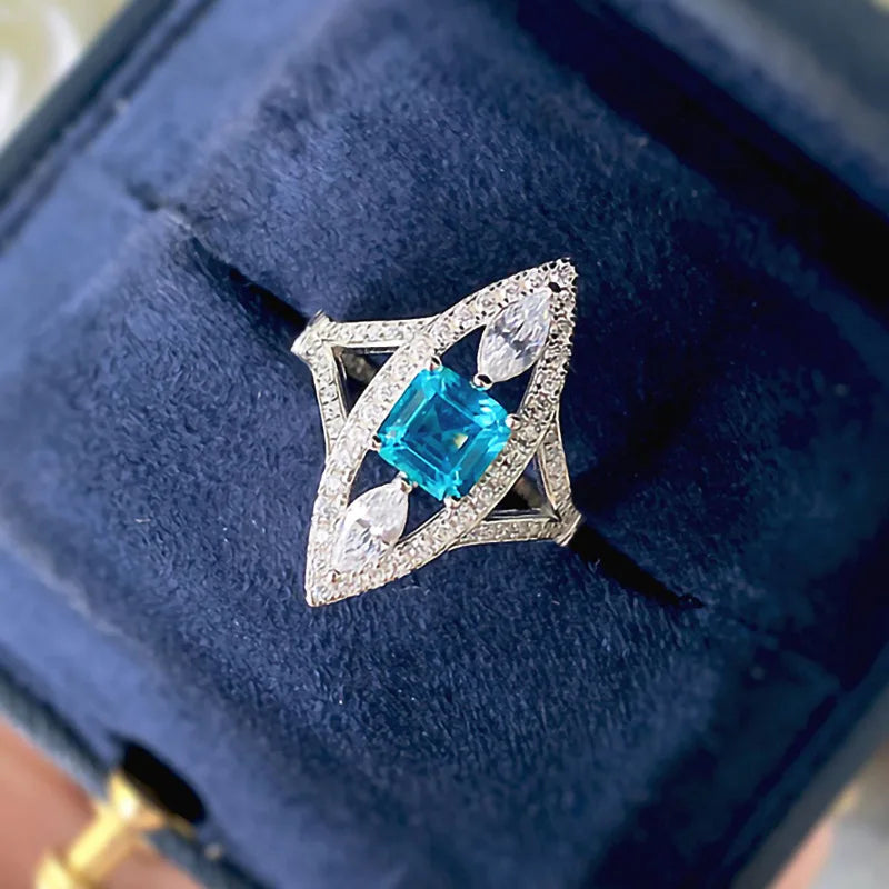 2025 New Fashion Sea Blue Cubic Zirconia Women's Wedding Ring Luxury Engagement Party Elegant   Brilliant Jewelry