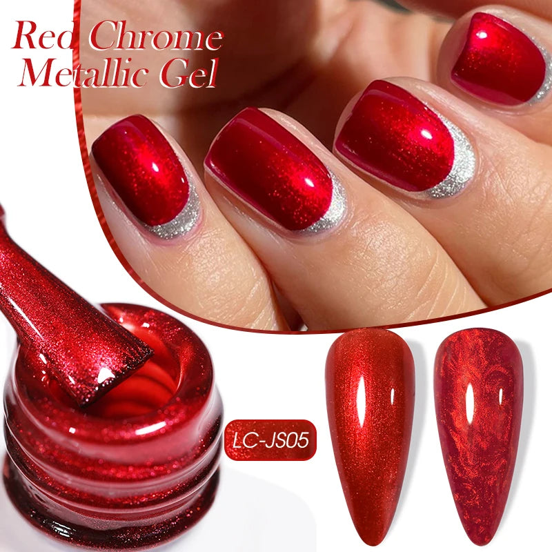 LILYCUTE 7ML Bright Red Sparkling Gel Nail Polish Silver Reflective Gel Colorful Shinning Glitter Manicure Nail Art Gel Varnish