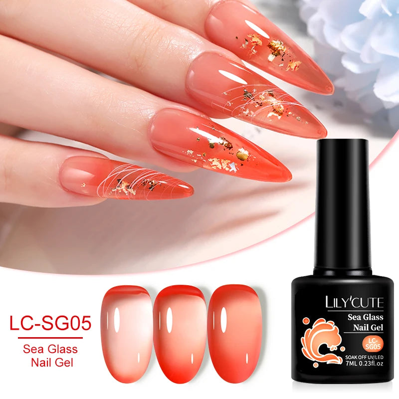 LILYCUTE 7ml Translucent Jelly Gel Nail Polish Autumn Colorful Rose Red Purple Semi Soak off UV LED Nail Art UV LED Gel Varnish