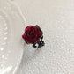 Punk Gothic Red Rose Rings Adjustable Hollow Rings for Women Witch Pagan Vintage Halloween Cool Girl Gift Party Jewelry Gift