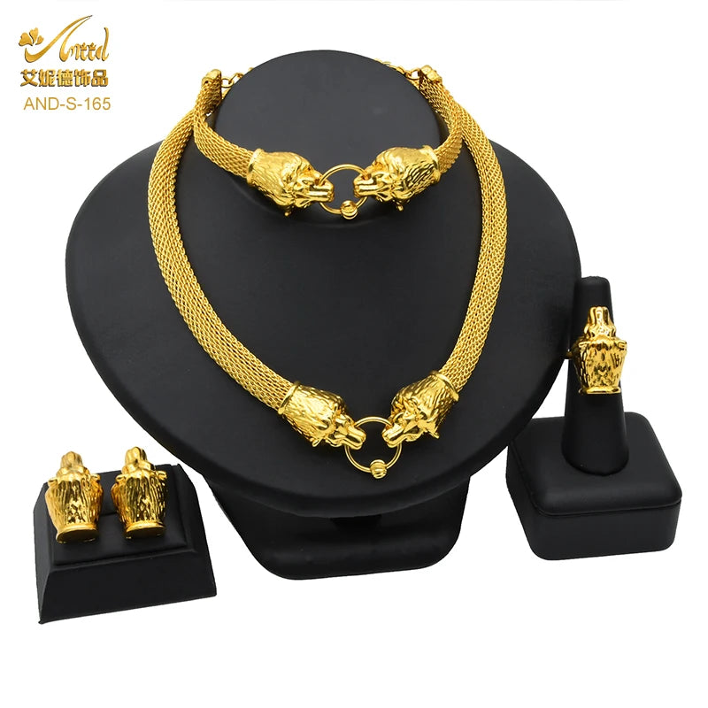 ANIID Luxury Indian Jewelry Sets for Women Party Dubai 24K Gold Color Necklace Set African Wedding Traditional Jewelry Gifts