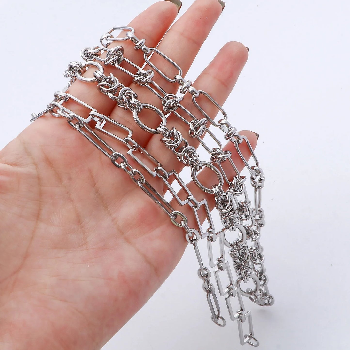 1PC 304 Stainless Steel Punk Style Bracelets Silver Color Wide Connector Chain Bracelet for Man Women Fashion Jewelry 19cm long