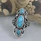Vintage Victorian Women's Ring Faux Turquoise Creative Carved Finger Ring Shiny Crystal Natural Stone Jewelry Accessories