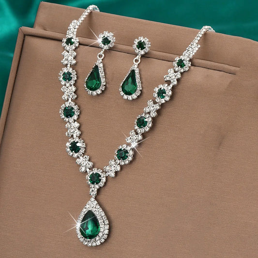Zenat 3-Piece Crystal Droplet Necklace & Earrings Set