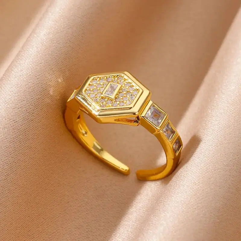 Fashion Zircon Heart Rings for Women Stainless Steel Gold Color Adjustable Wedding Couple Ring Aesthetic Jewelry bague femme