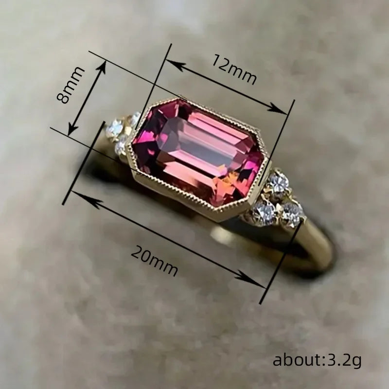 2025 European and American Red Cubic Zirconia Ring, Oval Geometric Fashion Temperament Elegant and Dazzling Jewelry Accessories