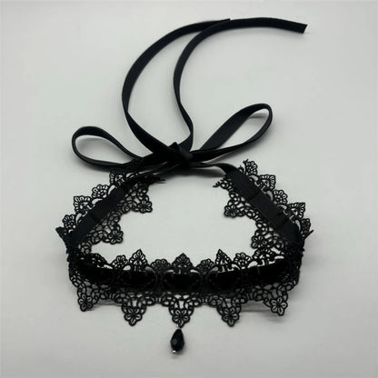 2025 New Sexy Lace Flower Necklace for Women Gothic Punk Velvet Collar Choker Black Waterdrop Pendent Necklace Strap Bow Jewelry