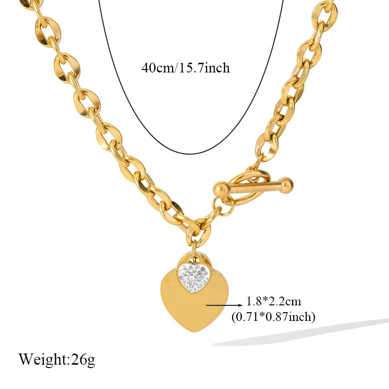 EILIECK New Fashion Stainless Steel Metal Double Heart Necklace Bracelet For Women Fashion Waterproof 3-Color Jewelry Set Gift