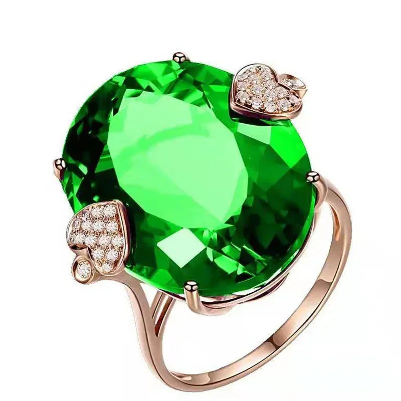 2025 New Luxury High End Party Women's Ring Bright Green Oval Crystal Noble  Retro Style Accessories Gorgeous Gift
