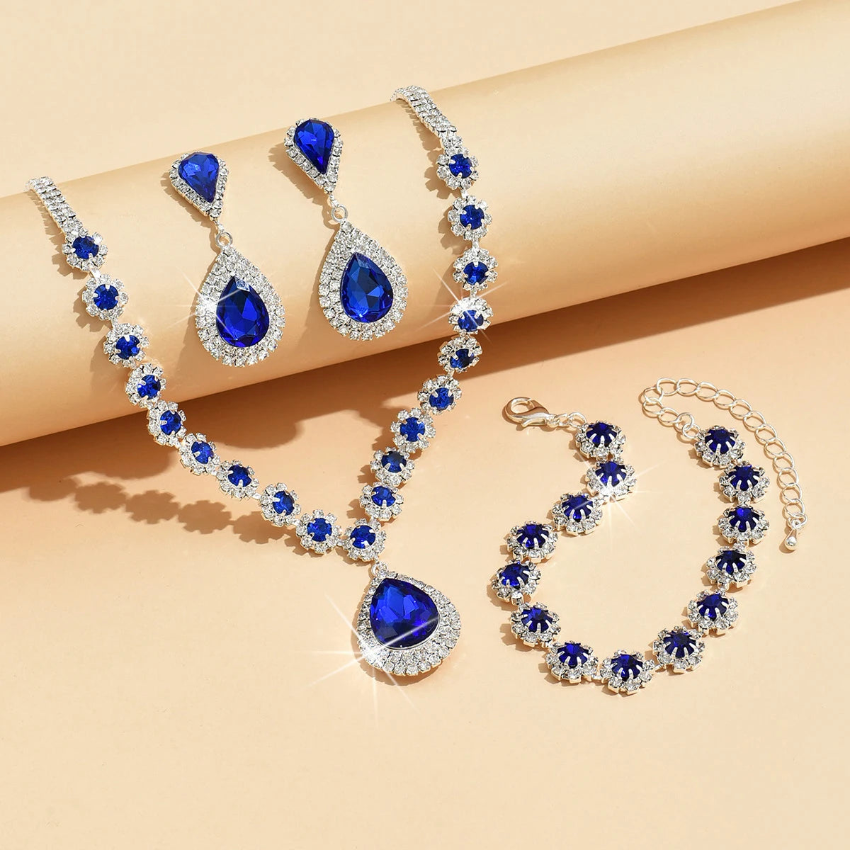 Minimalist Water drops Jewelry Set for Women Crystal Necklace Bracelet Earrings Set Gift Banquet Wedding Anniversary Accessories