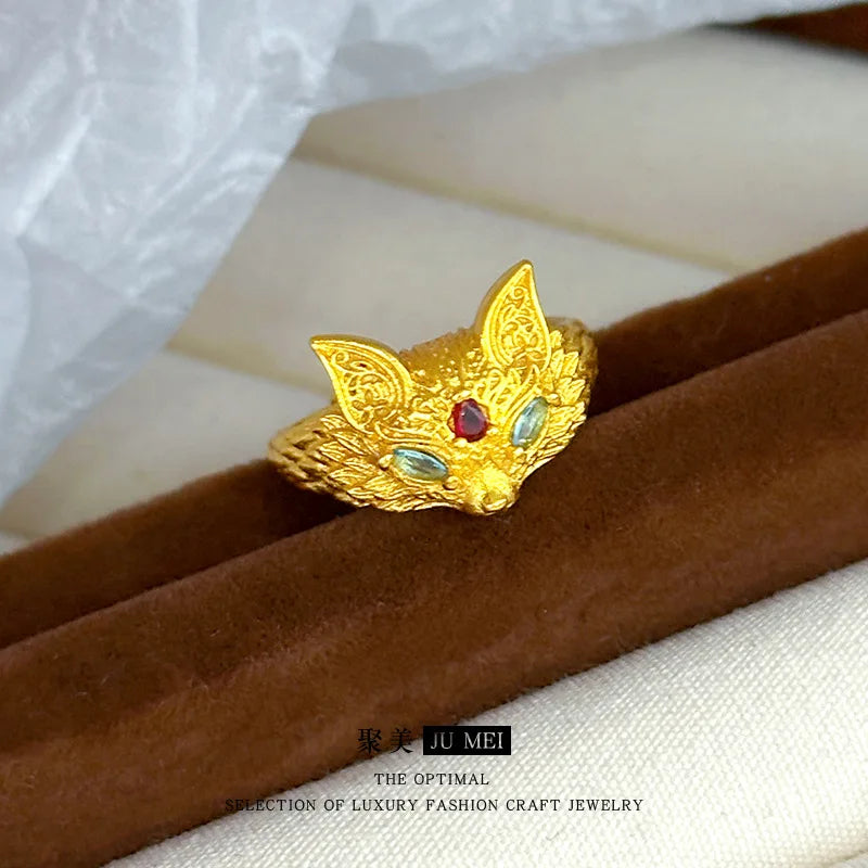 Luxury 24K 9999 Pure Gold real gold Fox Ring Adjustable Women's Ring