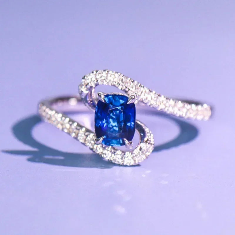 2025 New Blue Cube Zircon Attends Banquet Ring Fashionable, Elegant, High End Women's Bridal Luxury Inlaid Jewelry Accessories