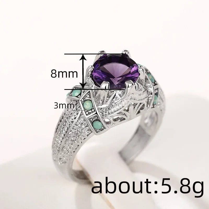 2025 New Purple Cubic Zirconia Ring with Sparkling Square Crystal, High End Women's Personalized Fashion Cocktail Party Jewelry
