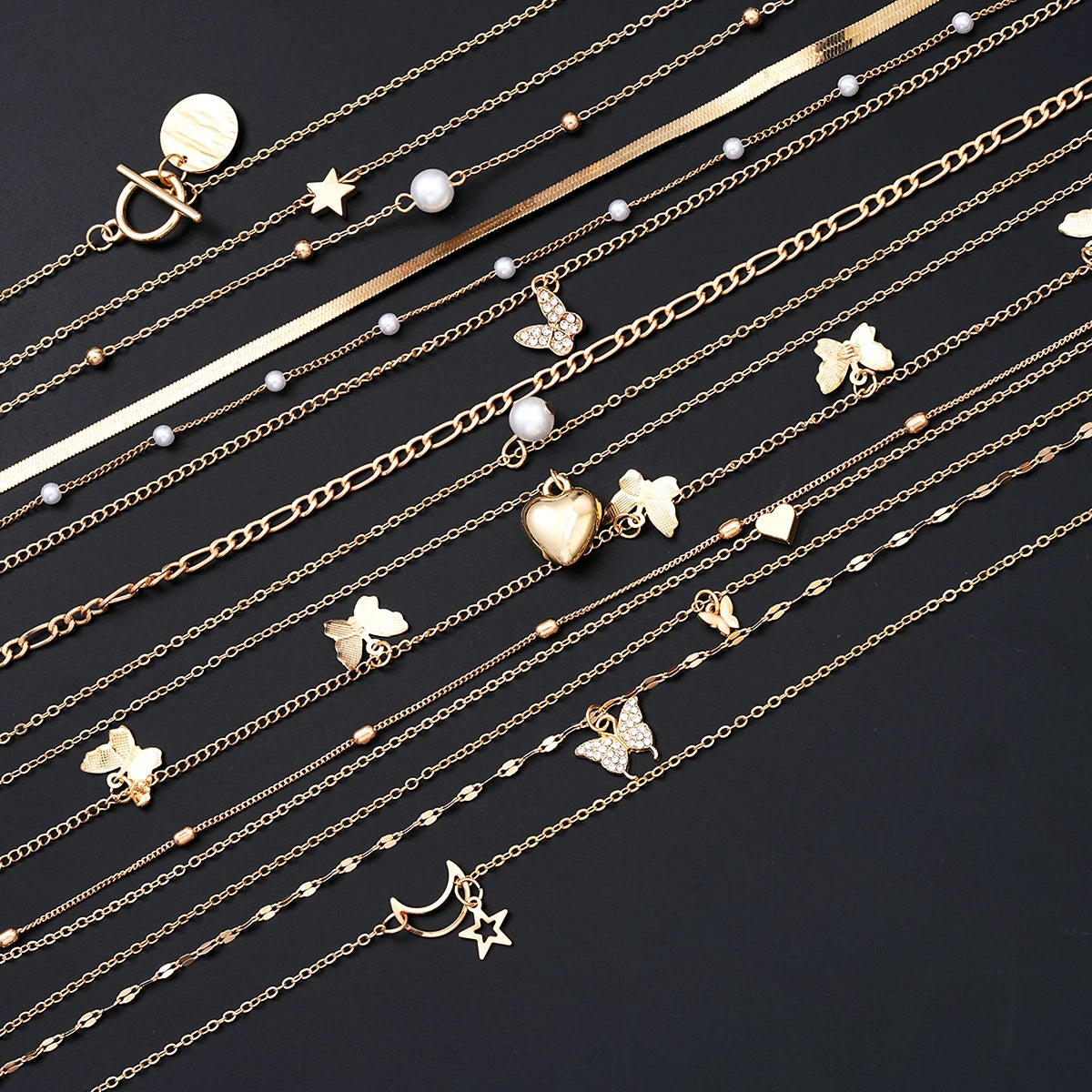 Simple Stackable Necklaces Set for Women Fashion Butterfly Heart Star Pearl Moon Pendant Necklaces Boho Jewelry Gifts 2025