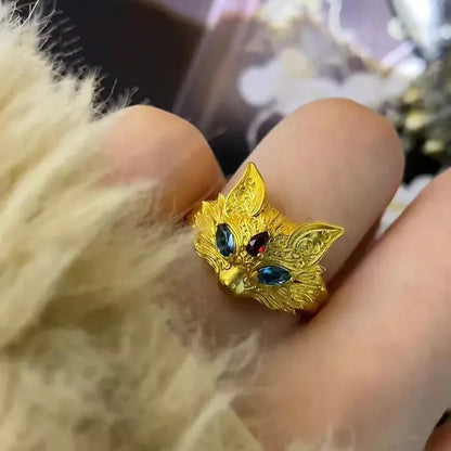 Luxury 24K 9999 Pure Gold real gold Fox Ring Adjustable Women's Ring
