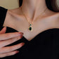 Exquisite Fashion Emerald Perfume Bottle Necklace Earrings Ring 3 Piece Set Classic Banquet Wedding Jewelry Set Birthday Gift