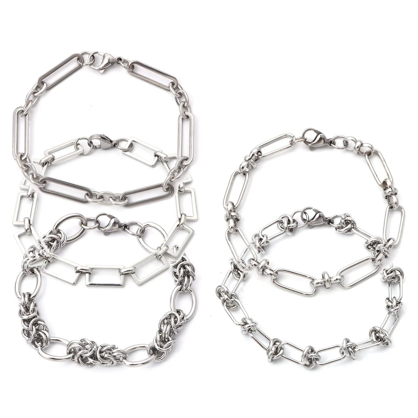 1PC 304 Stainless Steel Punk Style Bracelets Silver Color Wide Connector Chain Bracelet for Man Women Fashion Jewelry 19cm long