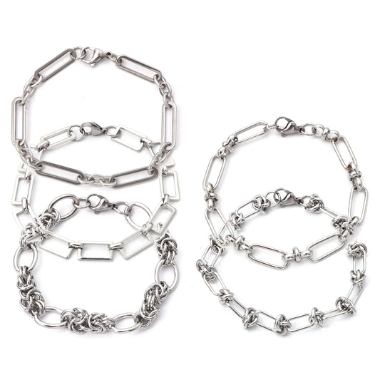 1PC 304 Stainless Steel Punk Style Bracelets Silver Color Wide Connector Chain Bracelet for Man Women Fashion Jewelry 19cm long