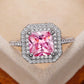 Pink Cubic Zirconia Ring Suitable for Women's Engagement Wedding Luxury Accessories Sparkling Silver Fashion Jewelry