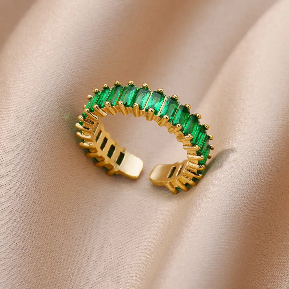 Colorful Cubic Zircon Open Ring For Women Stainless Steel Gold Color Square Rings Bohemian Romantic couple Jewelry Gifts