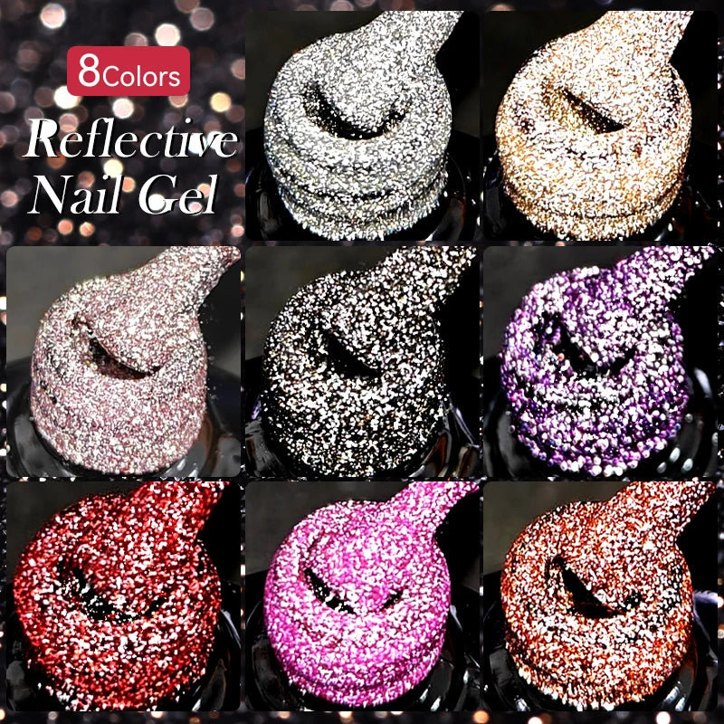 LILYCUTE 7ML Bright Red Sparkling Gel Nail Polish Silver Reflective Gel Colorful Shinning Glitter Manicure Nail Art Gel Varnish