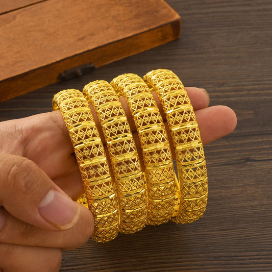 24K gold plated Bangles Ethiopian Fashion Hollowed out Bangles For Women African Bride Wedding Bracelet Jewelry Gifts #071