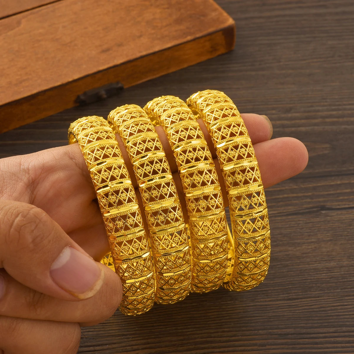 24K gold plated Bangles Ethiopian Fashion Hollowed out Bangles For Women African Bride Wedding Bracelet Jewelry Gifts #071