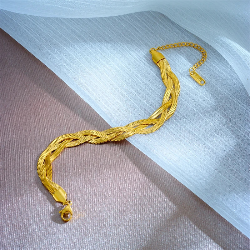 DIEYURO 316L Stainless Steel 3in1 Crossover Snake Chain Necklace Bracelets For Women Girl New Fashion Waterproof Jewelry Set