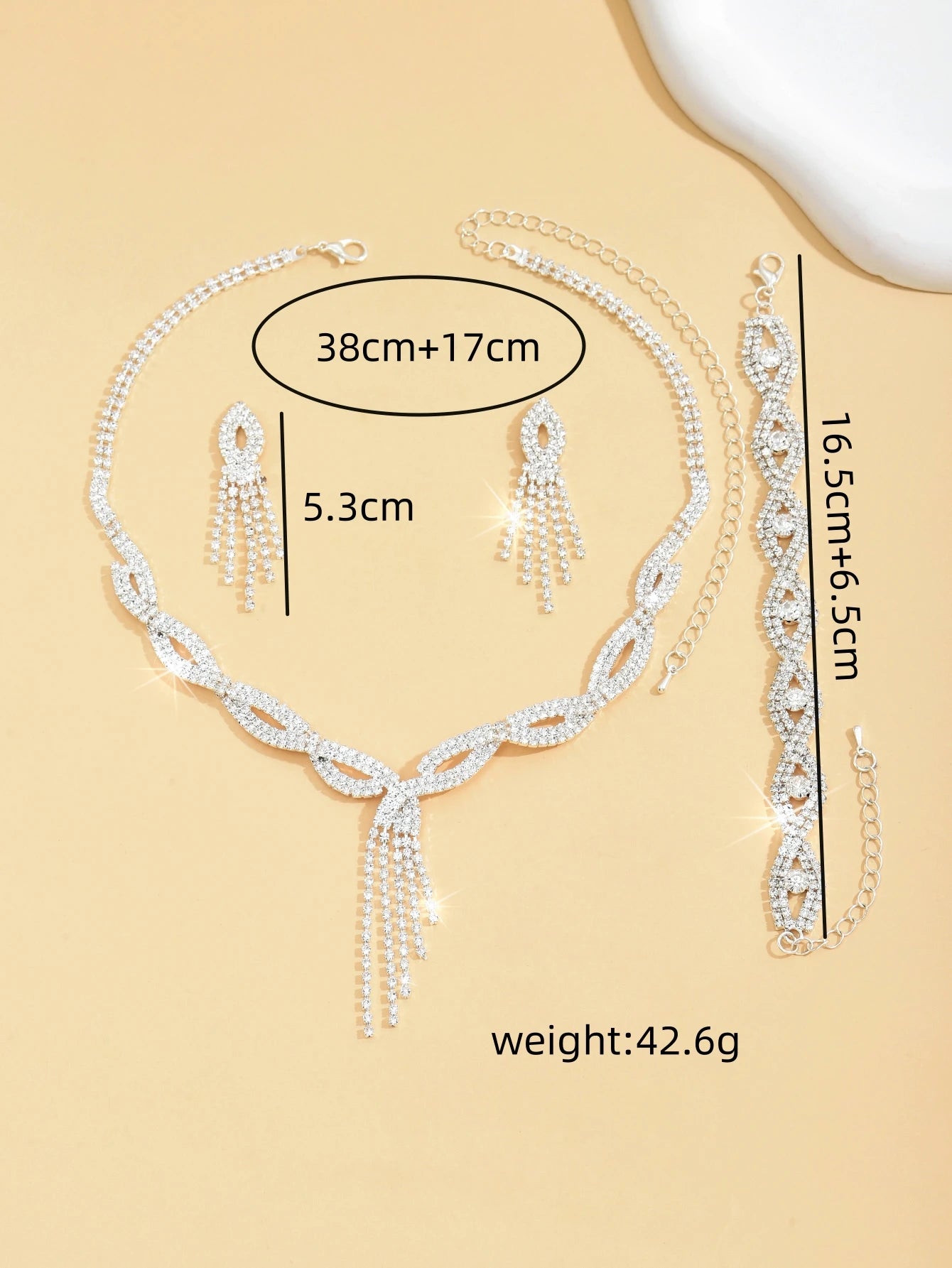 4PC Women's Fashion Copper Claw Chain Hollow Tassel Necklace Earrings Bracelet Jewelry Set Wedding Banquet Party Festival Gift