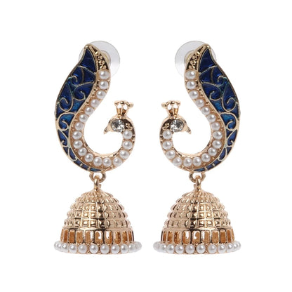 Retro Indian Bollywood Kundan Peacock Jhumka Jhumki Drop Earrings Imitation Pearls Women Gypsy Jewelry