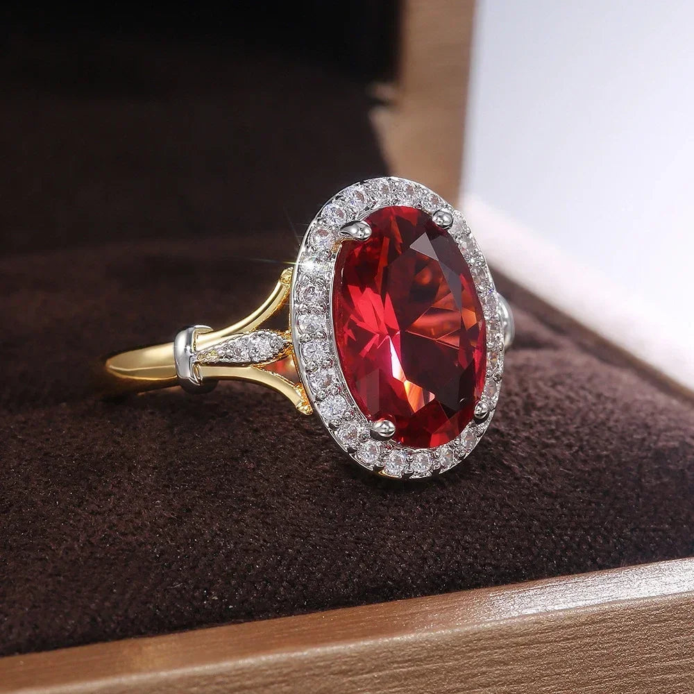 2025 New Elegant Red Corundum Ring with Extra Large Zircon Fashion Party Jewelry Flower Dove Egg Shining First