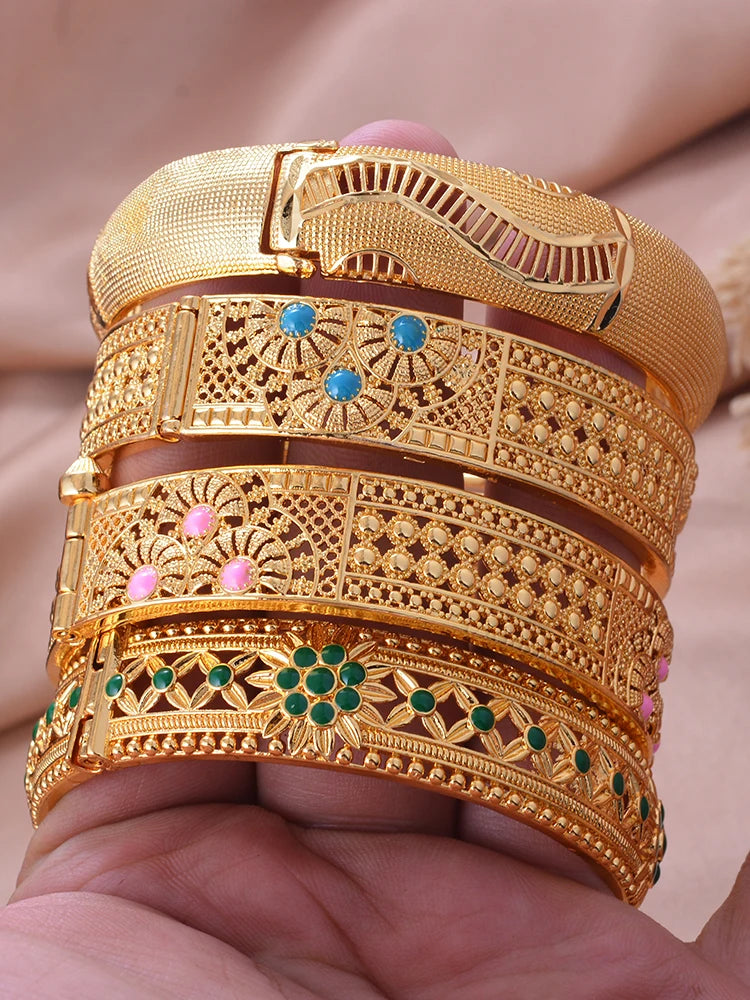Ethiopian Gold Color Bangles for Women African Jewelry Habesha Middle East Girl Wedding bracelets Gift
