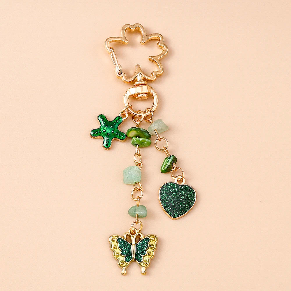Cute Enamel Flower Butterfly Keychain Women Girls Love Heart Key Ring Pendants Handbag Decor DIY Handmade Jewelry Gifts