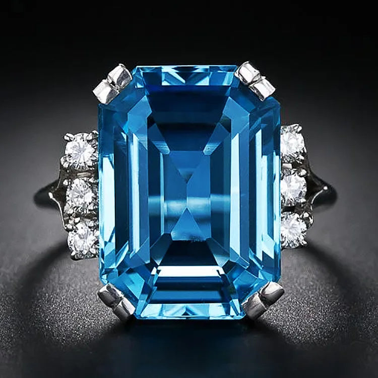 2025 New Fashion Sea Blue Cubic Zirconia Women's Wedding Ring Luxury Engagement Party Elegant   Brilliant Jewelry
