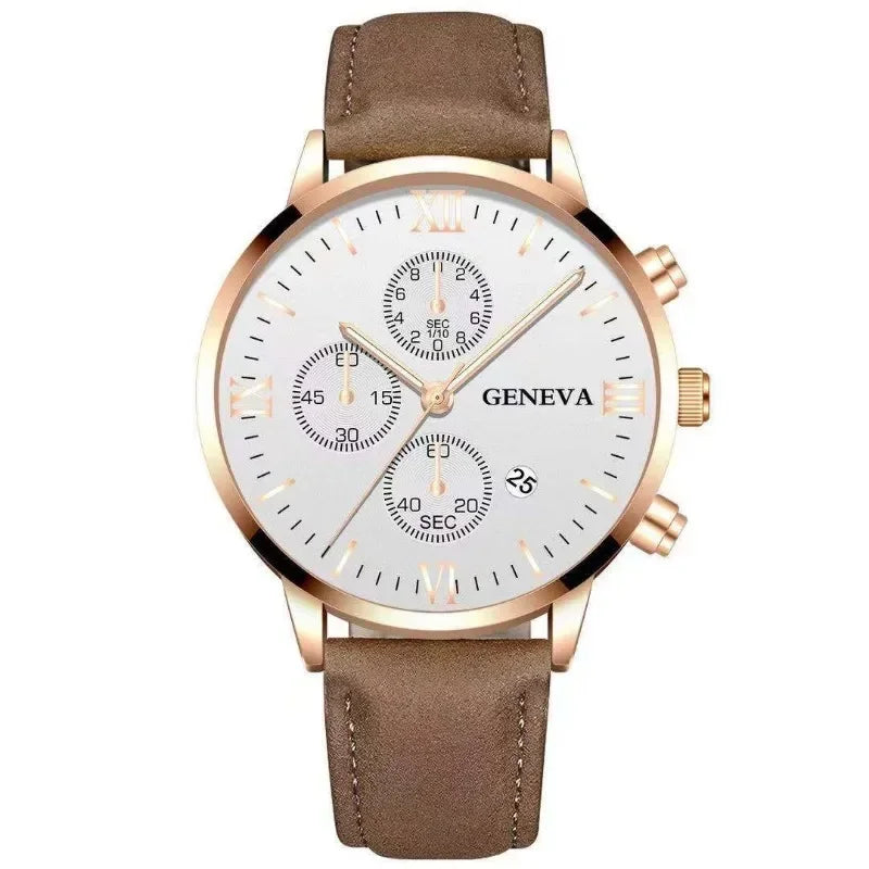 Fashion Geneva Men's Wristwatch Date Alloy Case Leather Analog Quartz Sport Watch Male Clock Top Brand Luxury Relogio Masculino